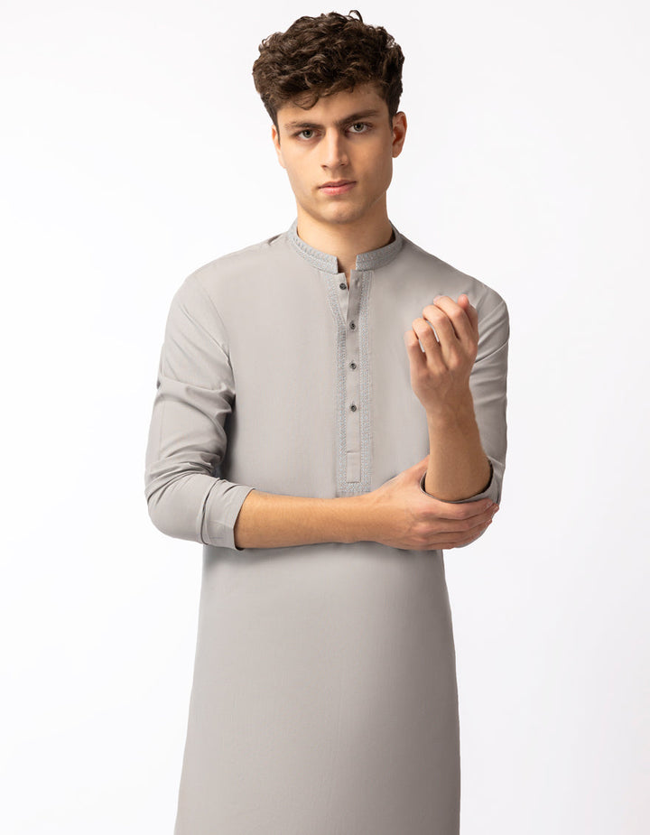 Blended Silver Shalwar Kameez - J. Junaid Jamshed