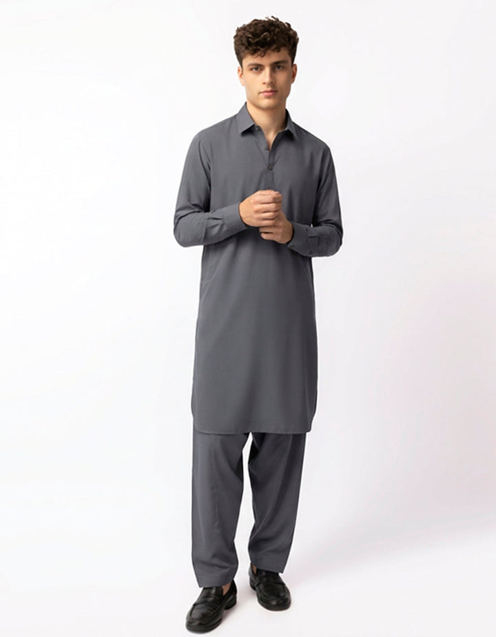 Blended Dark Grey Shalwar Kameez - J. Junaid Jamshed