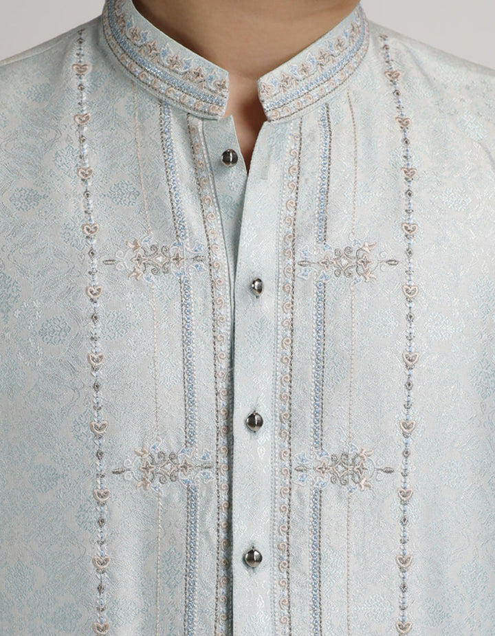 Polyester Ice Blue Special Kurta - J. Junaid Jamshed