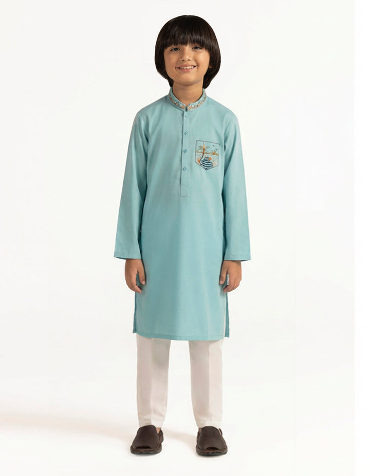 Cotton Sky Blue Kurta - J. Junaid Jamshed