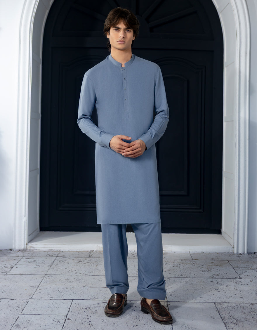 Blended Blue Kurta Trouser - J. Junaid Jamshed
