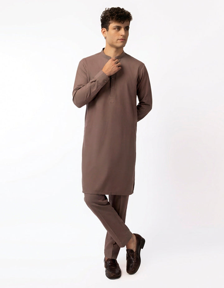 Blended Brown Kurta Trouser - J. Junaid Jamshed
