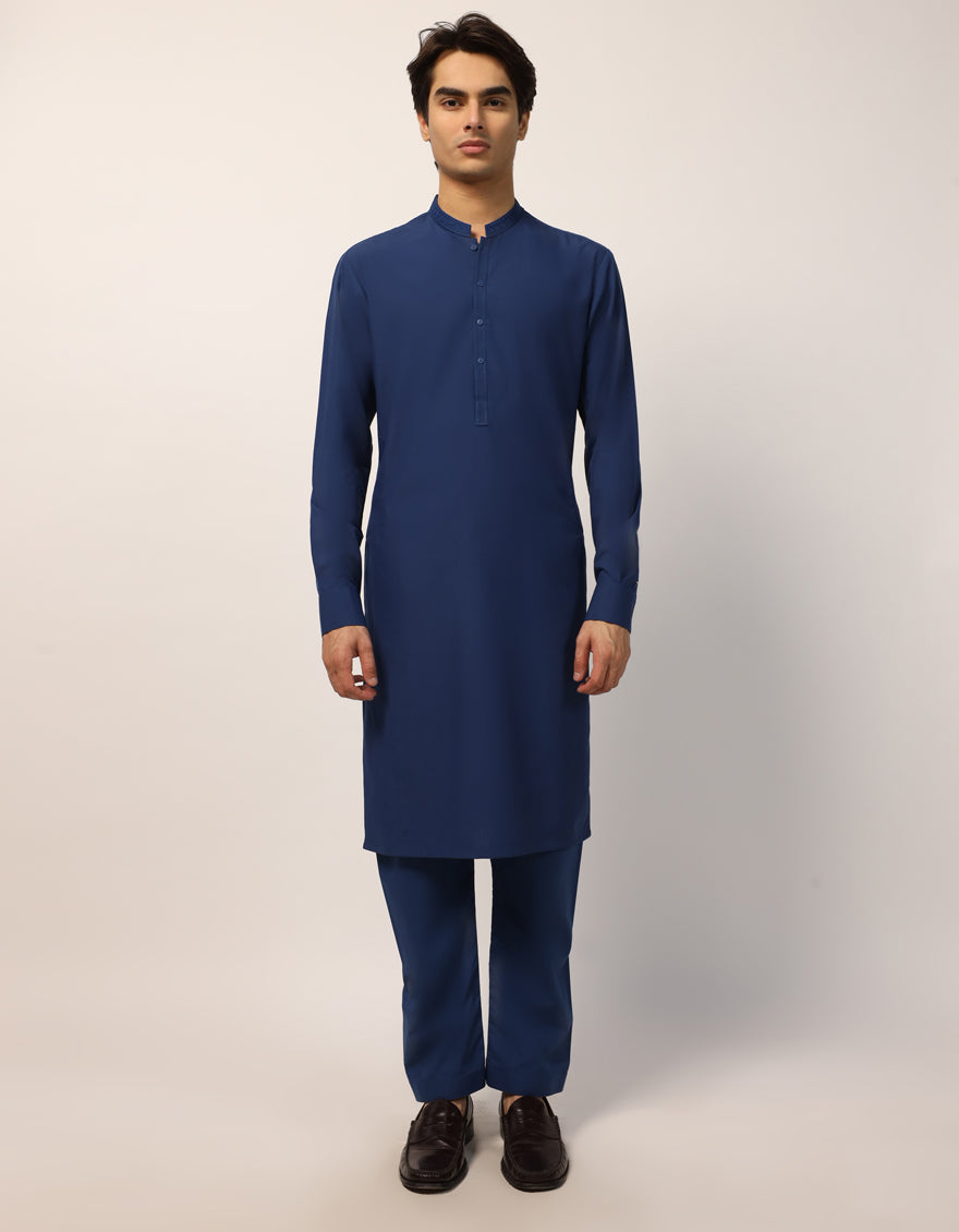 Blended Blue Kurta Trouser - J. Junaid Jamshed