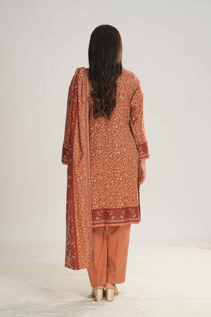 Linen Brown Stitched Suit - Nishat