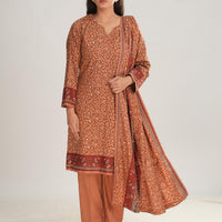 Linen Brown Stitched Suit - Nishat