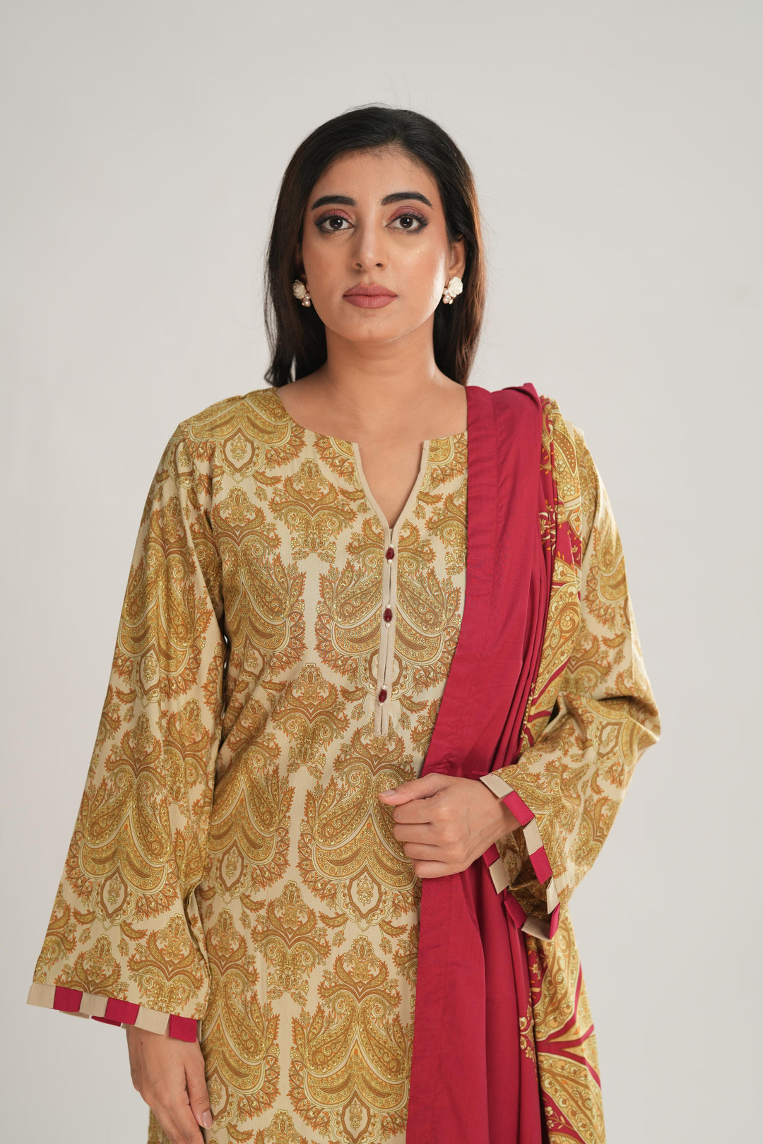 Linen Pink & Off White Stitched Suit - Nishat