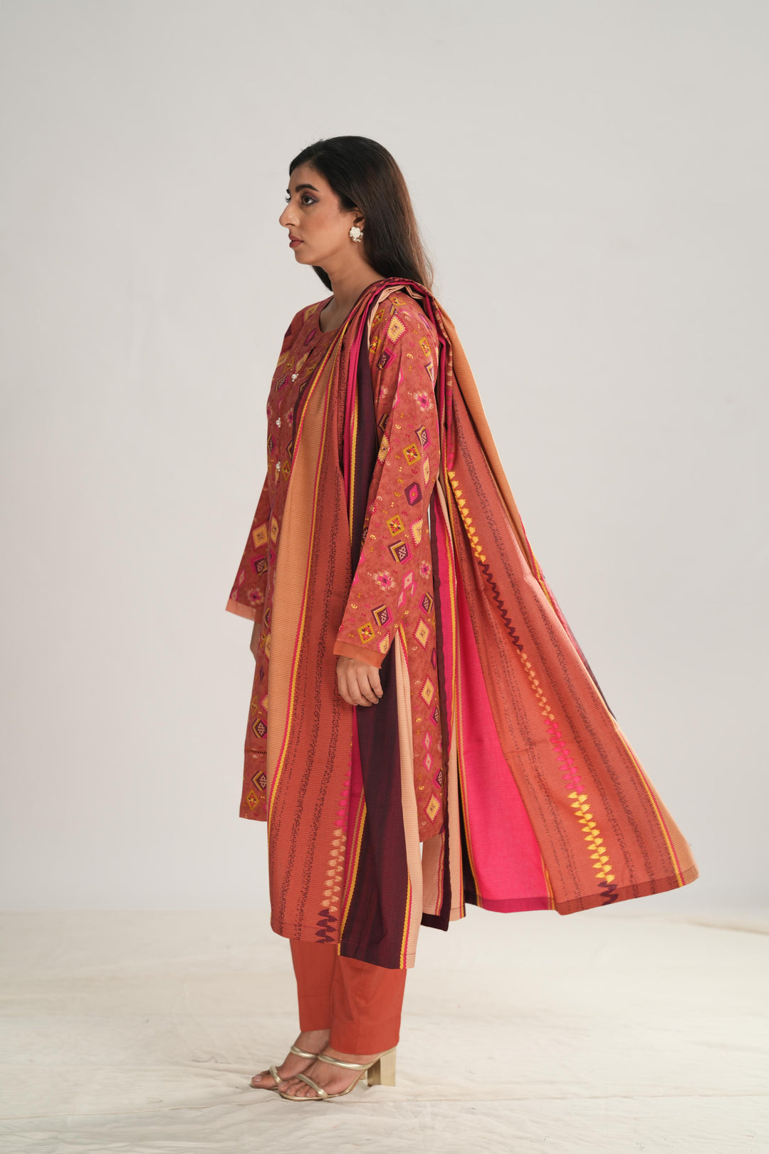 Linen Dull Pink Stitched Suit - Nishat