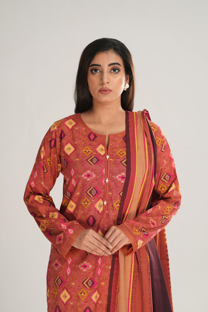 Linen Dull Pink Stitched Suit - Nishat