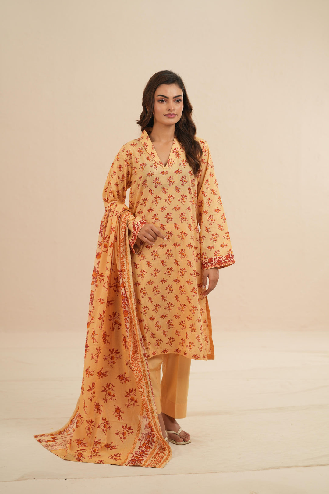 Viscose Lawn Light Yellow Stitched Suit - Nishat