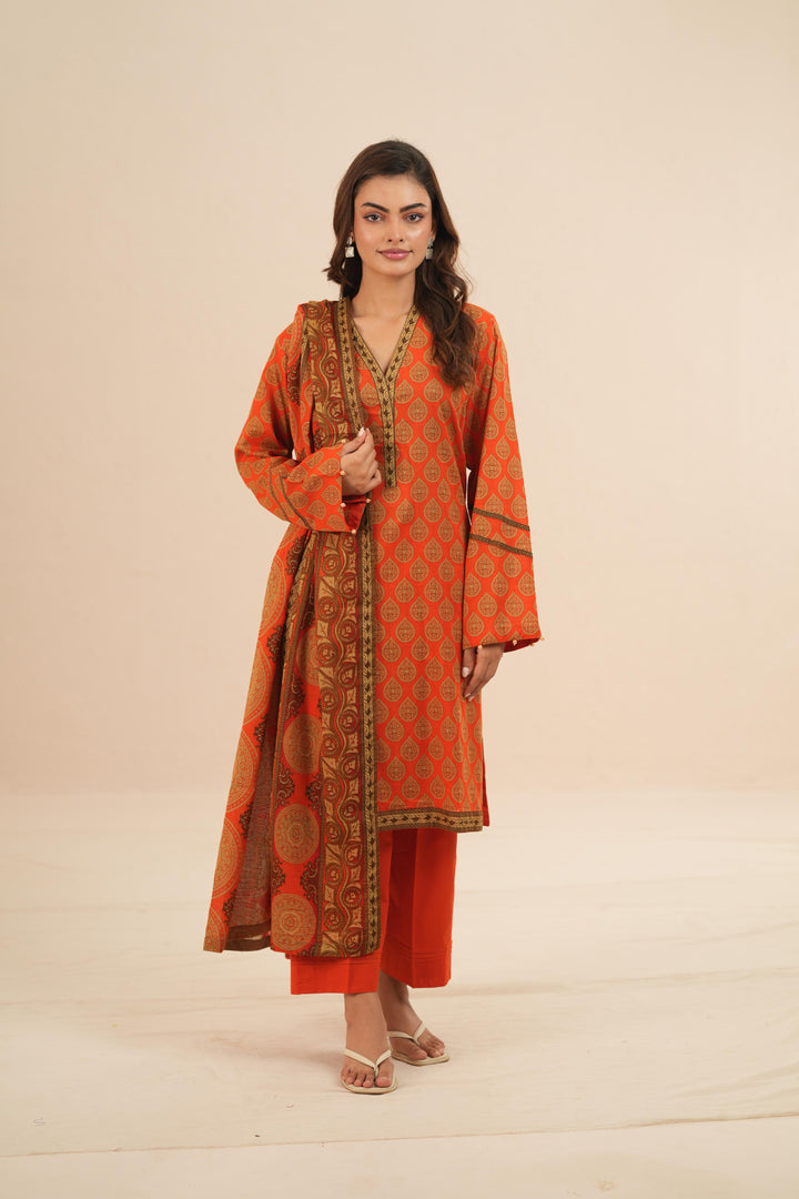 Viscose Lawn Orange Stitched Suit - Nishat