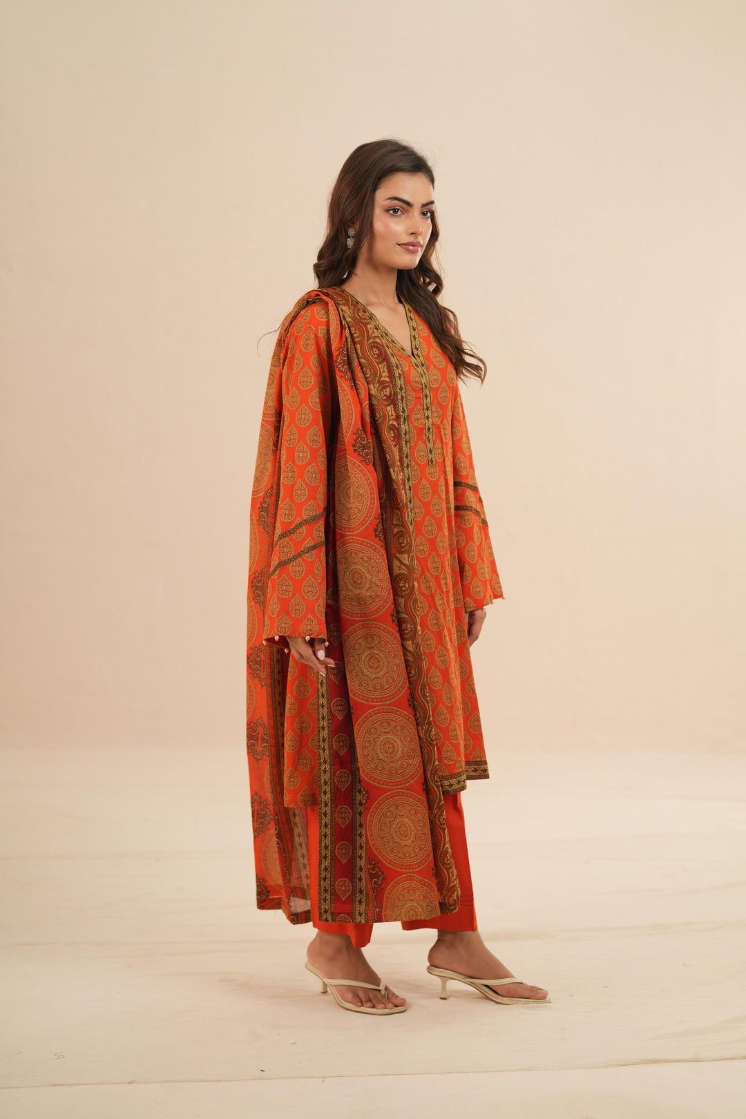 Viscose Lawn Orange Stitched Suit - Nishat