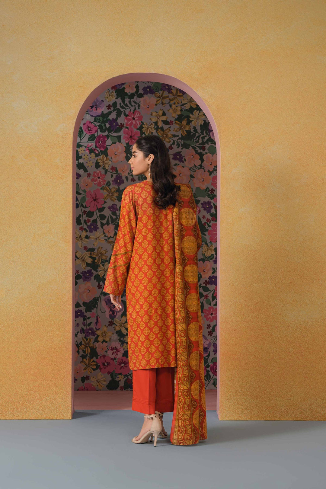 Viscose Lawn Orange Unstitched Suit - Nishat