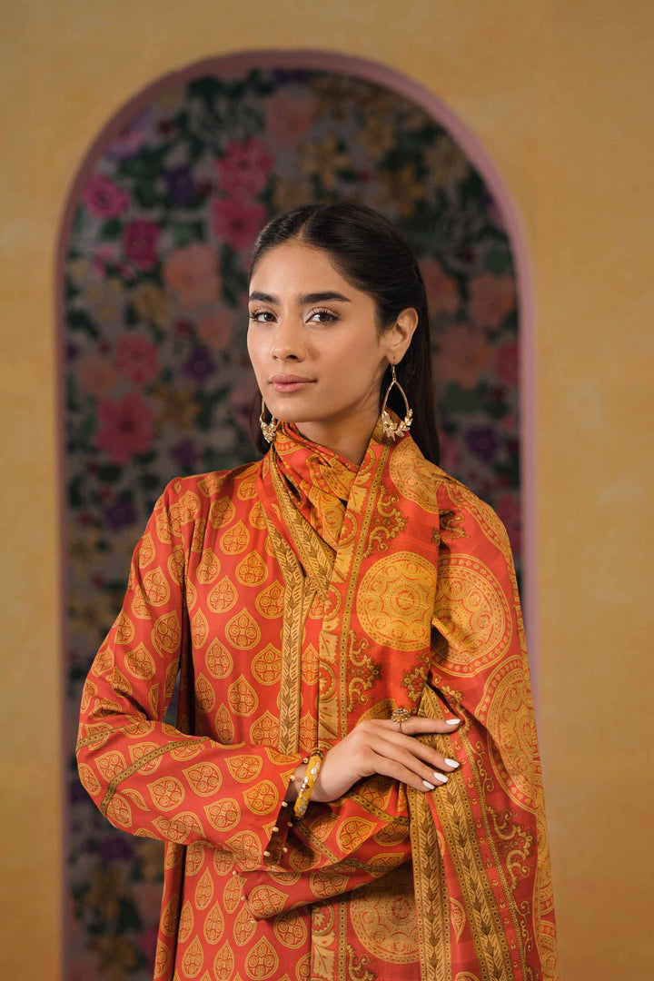 Viscose Lawn Orange Unstitched Suit - Nishat