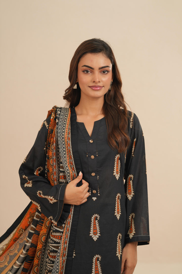 Lawn Black Stitched Suit - Nishat