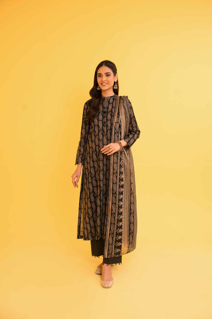Lawn Black Unstitched Suit - Nishat