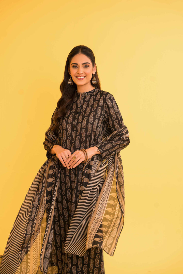 Lawn Black Unstitched Suit - Nishat
