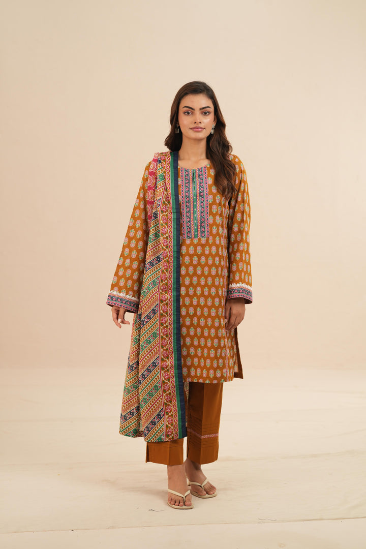 Lawn Mustard Stitched Suit - Nishat