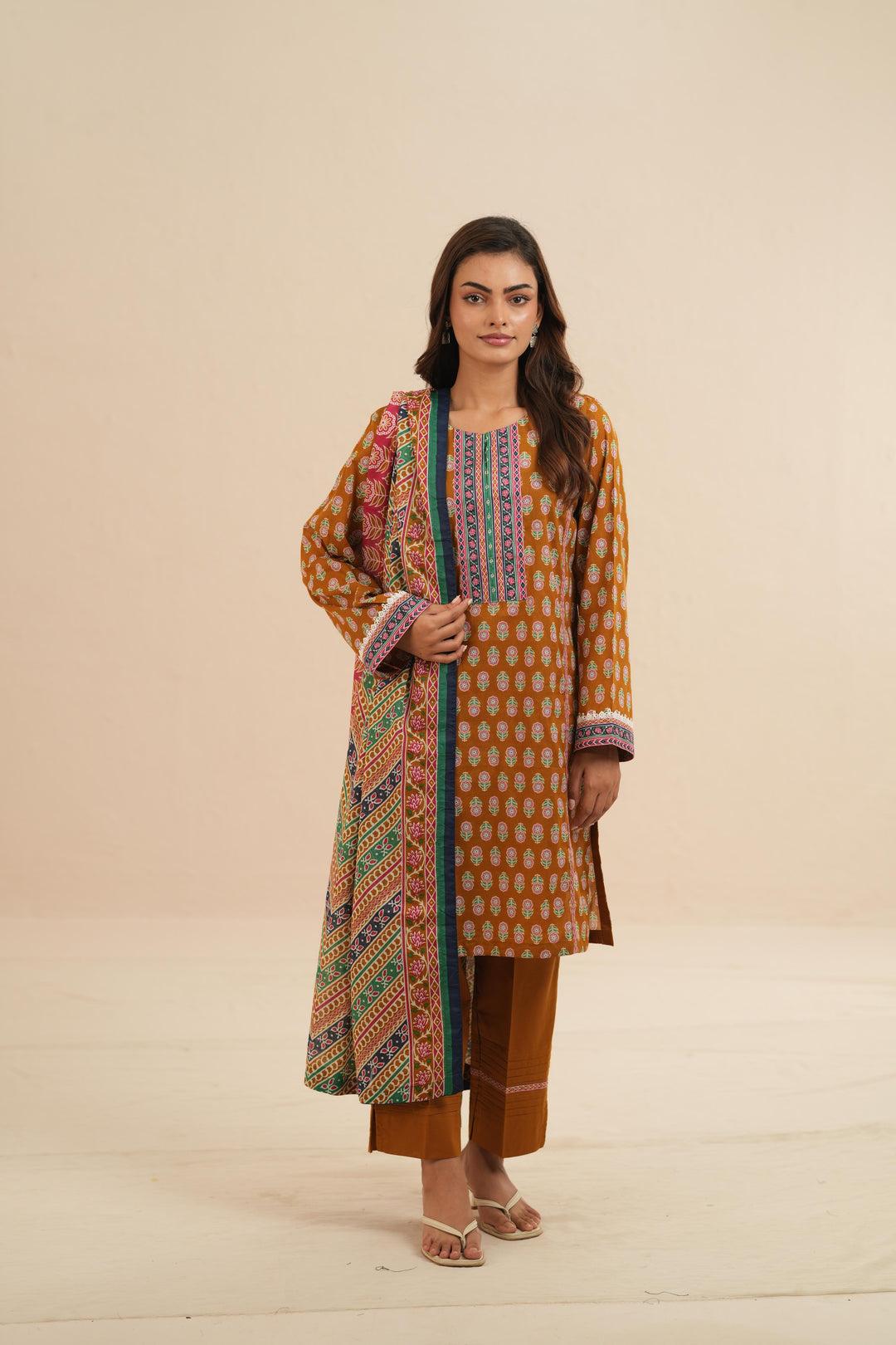Lawn Mustard Stitched Suit - Nishat
