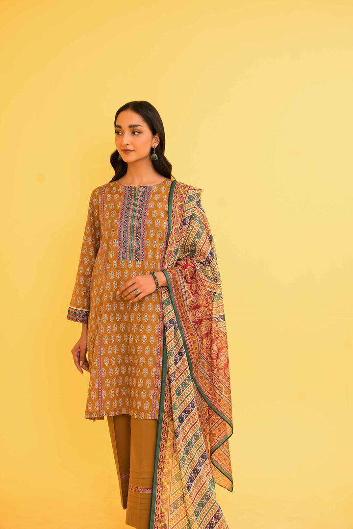 Lawn Mustard Unstitched Suit - Nishat