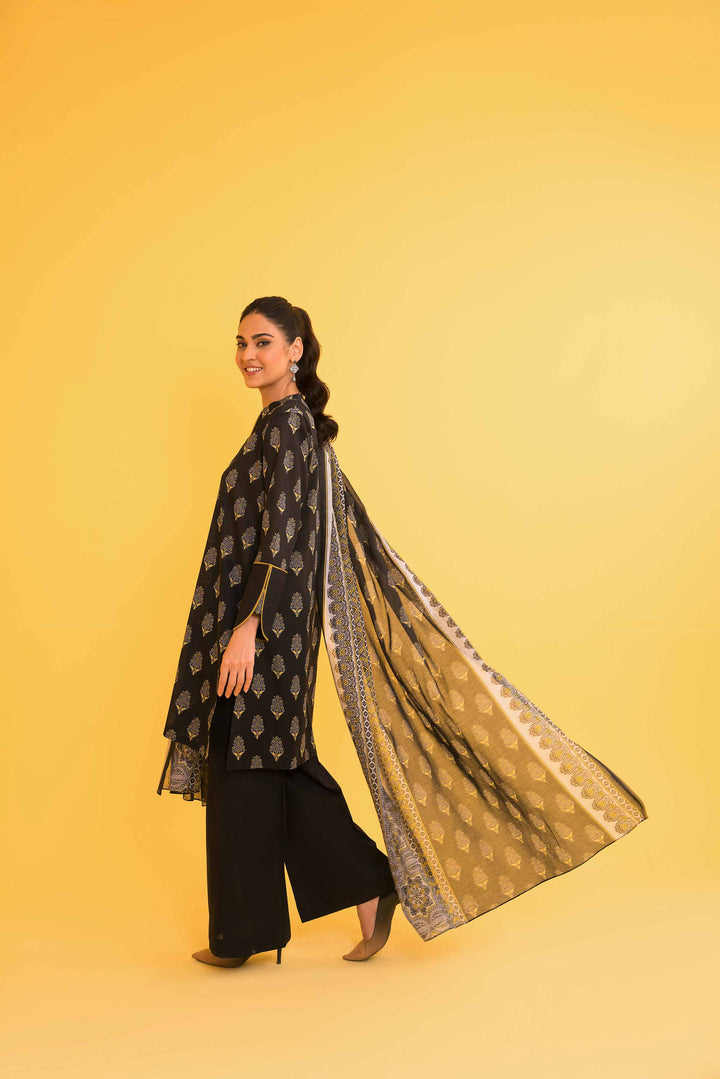 Lawn Black Unstitched Suit - Nishat