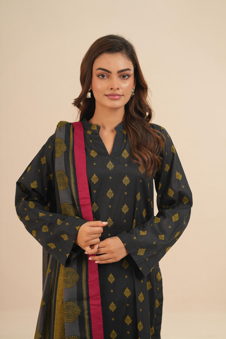 Lawn Black Stitched Suit - Nishat