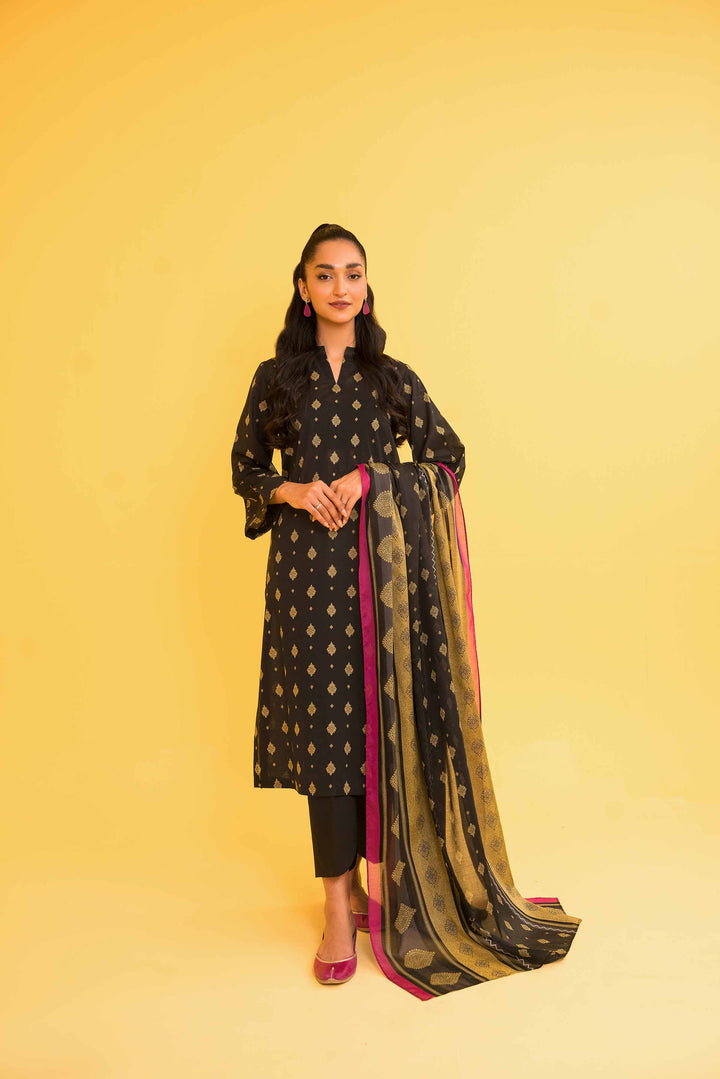 Lawn Black Unstitched Suit - Nishat