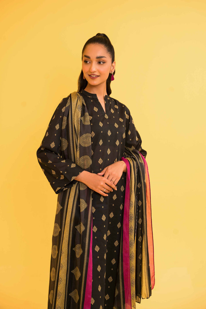 Lawn Black Unstitched Suit - Nishat
