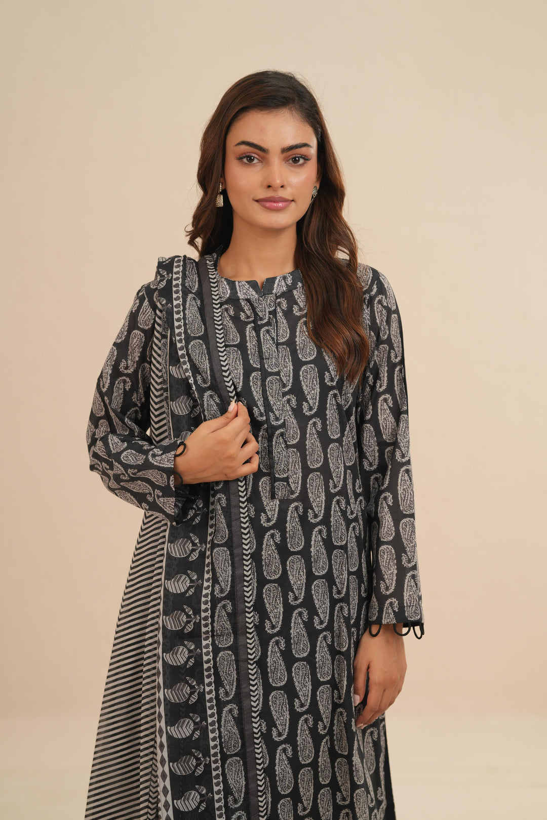 Lawn Black Stitched Suit - Nishat