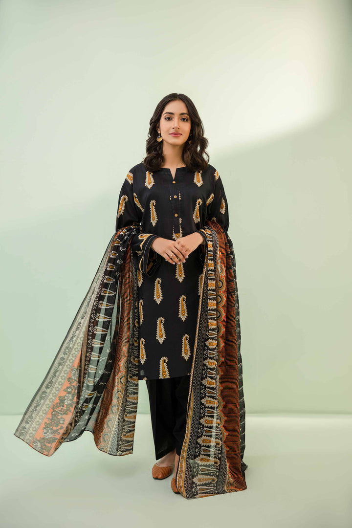 Lawn Black Unstitched Suit - Nishat