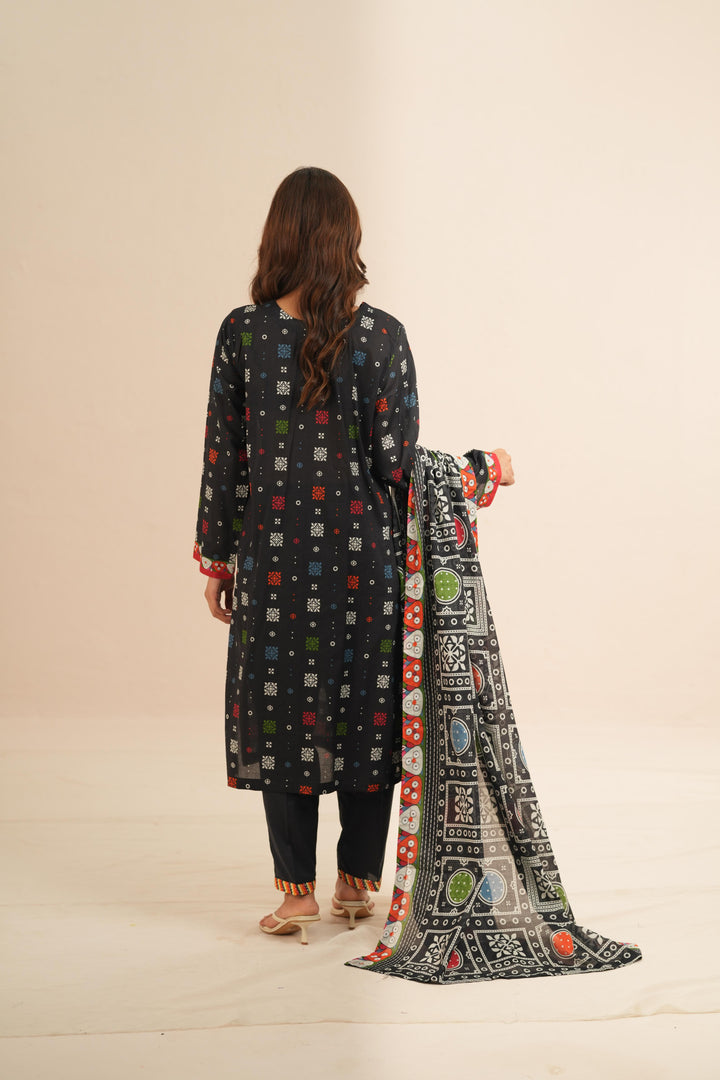 Lawn Black Stitched Suit - Nishat