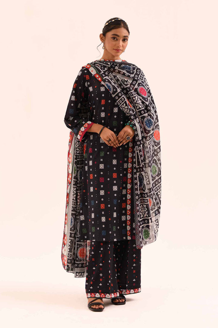 Lawn Black Unstitched Suit - Nishat