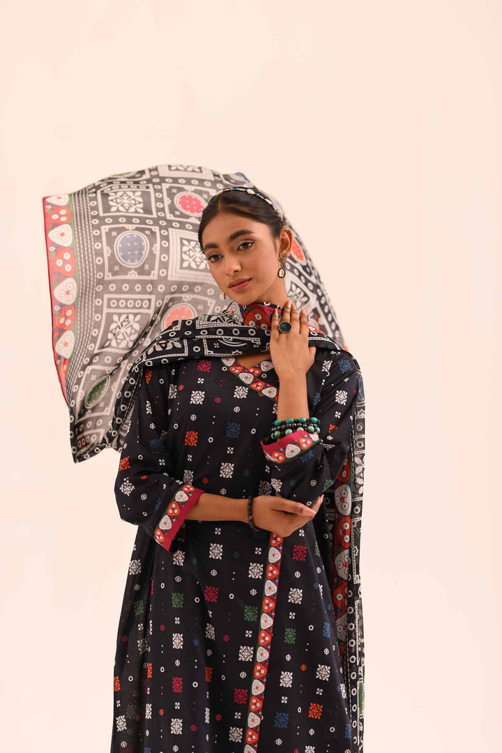 Lawn Black Unstitched Suit - Nishat