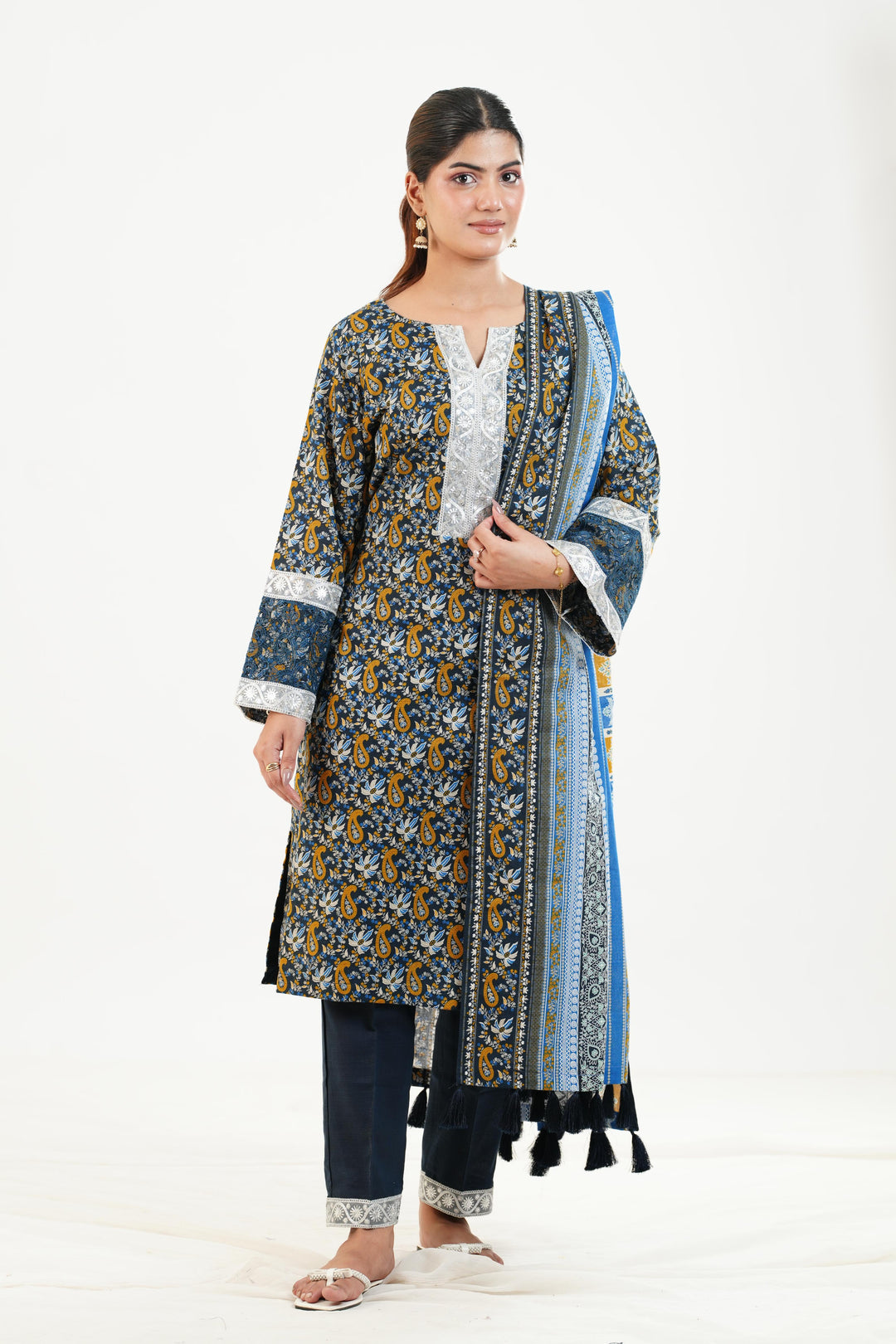 Embroidered Khaddar Blue Stitched Suit - Nishat