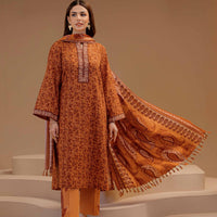 Embroidered Khaddar Orange Stitched Suit - Nishat