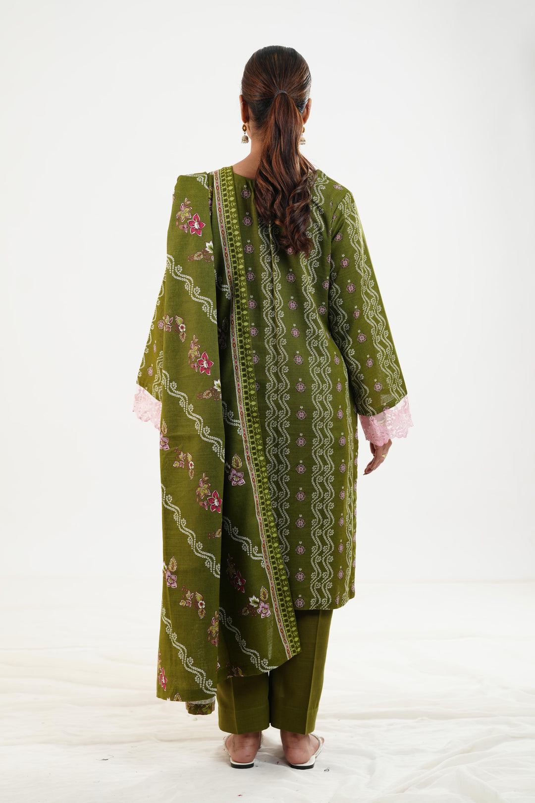 Embroidered Khaddar Dull Green Stitched Suit - Nishat