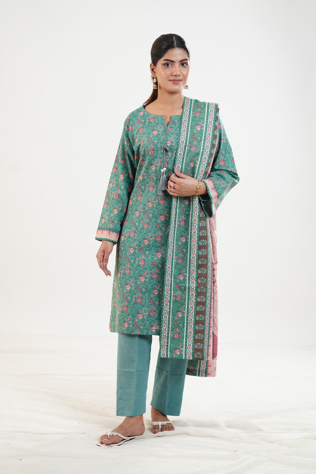 Printed Linen Green Stitched Suit - Nishat