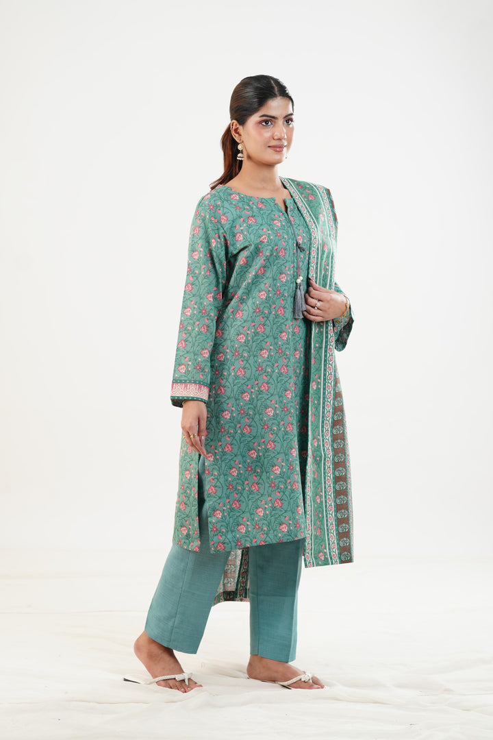 Printed Linen Green Stitched Suit - Nishat