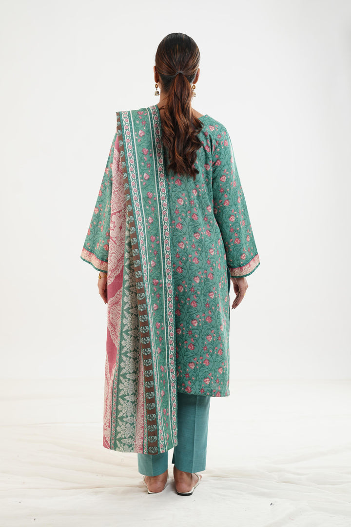 Printed Linen Green Stitched Suit - Nishat
