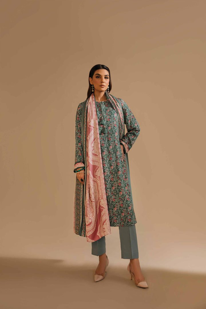 Printed Linen Green Stitched Suit - Nishat