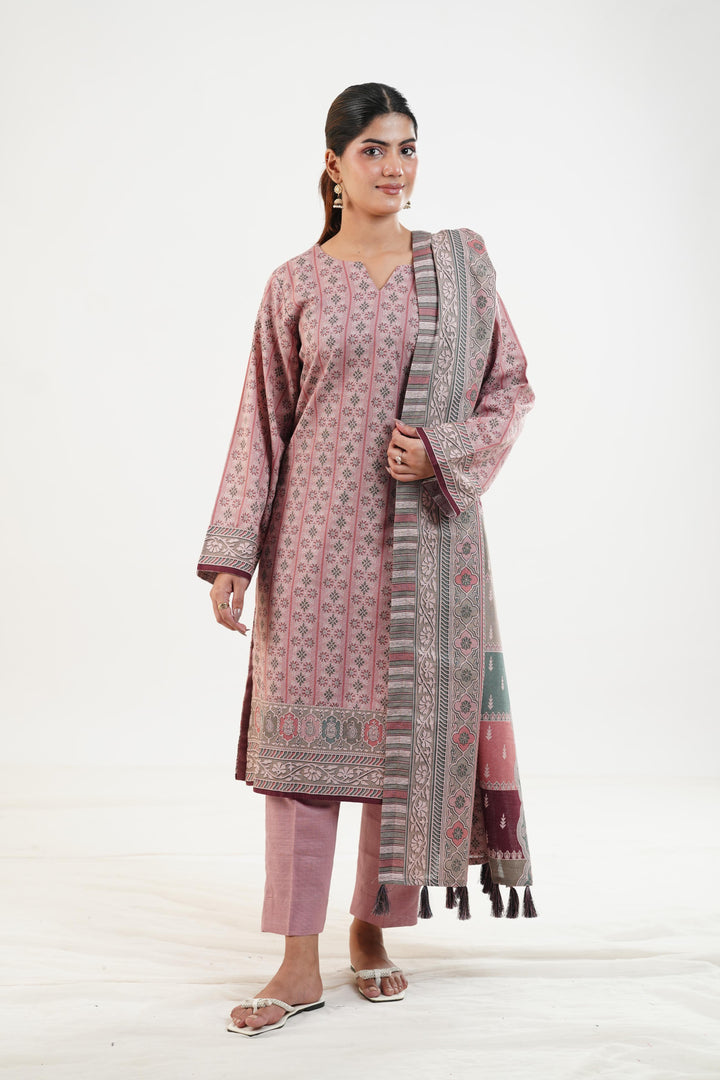 Printed Linen Tea Pink Stitched Suit - Nishat