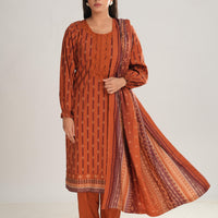 Linen Brown Stitched Suit - Nishat