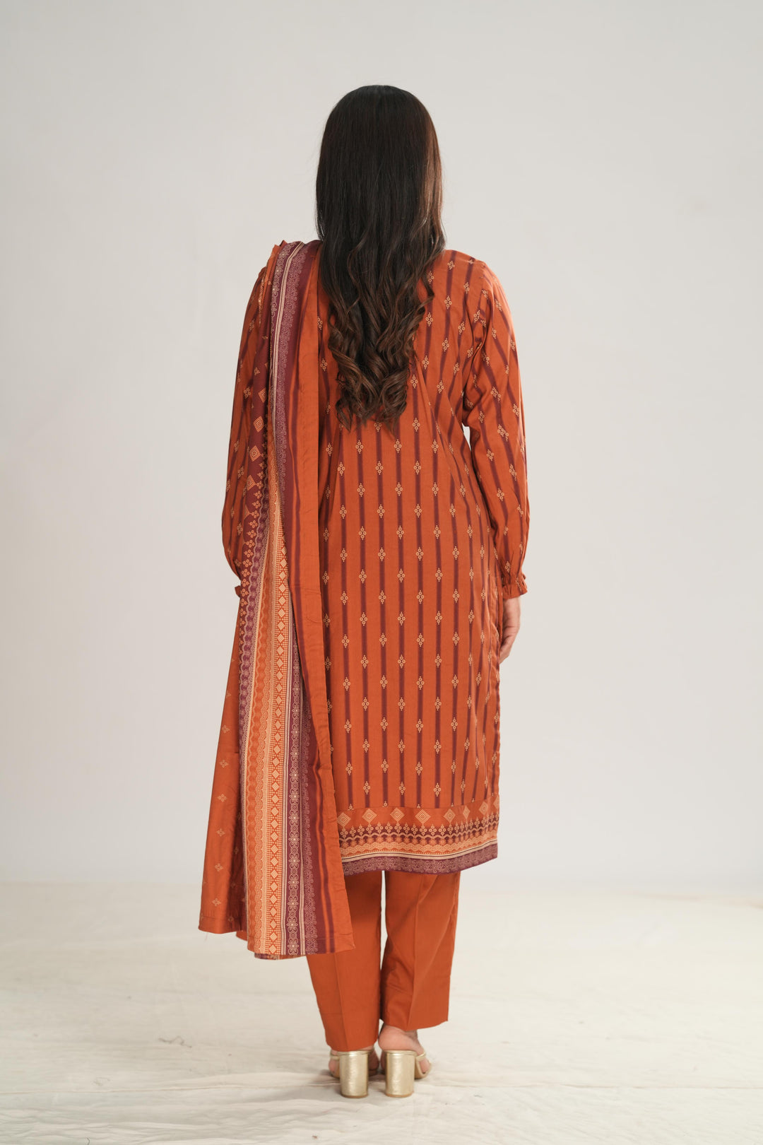 Linen Brown Stitched Suit - Nishat
