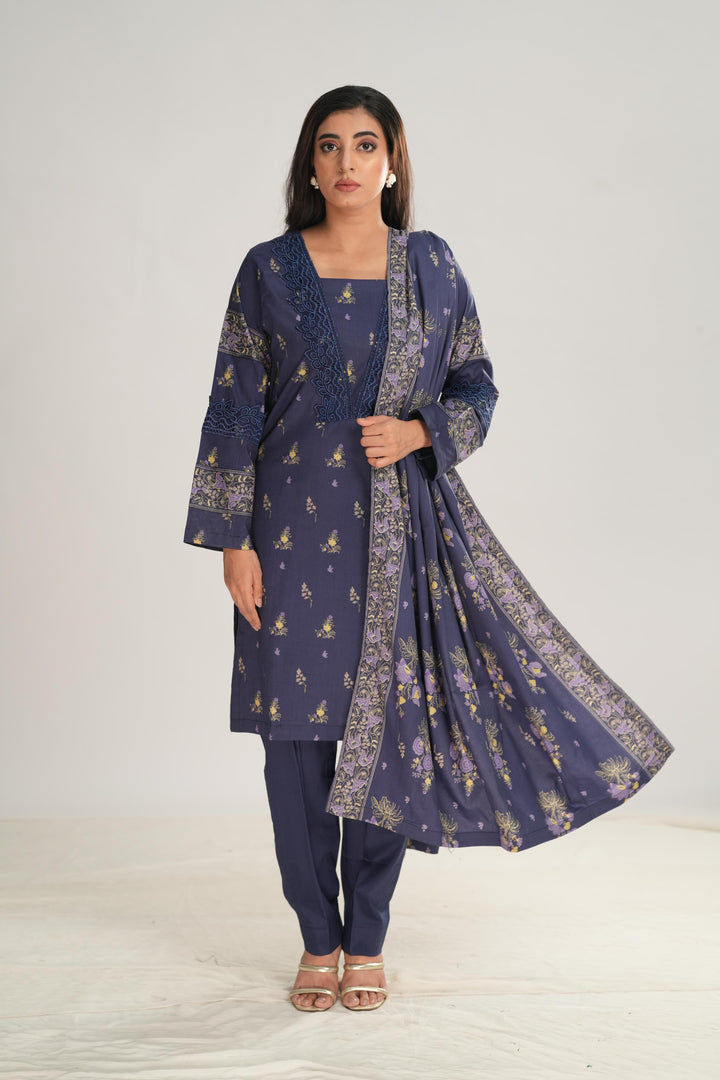 Linen Dark Blue Stitched Suit - Nishat