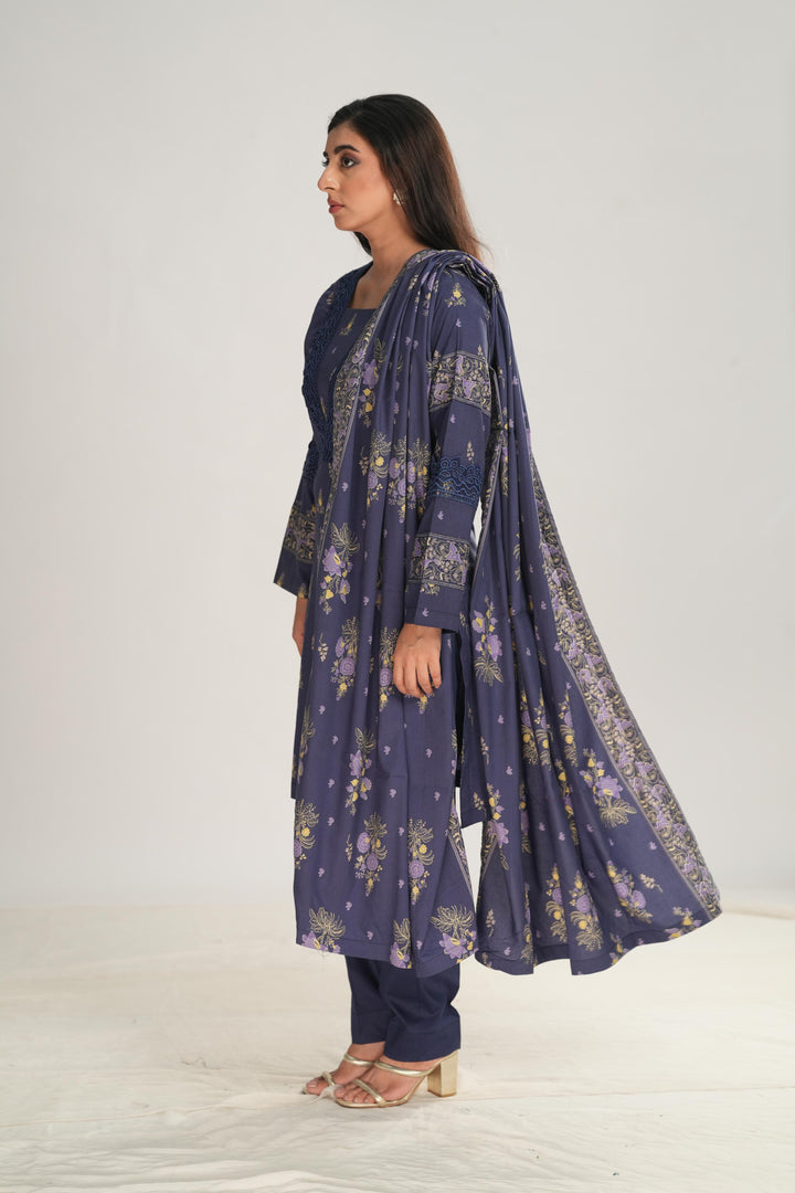 Linen Dark Blue Stitched Suit - Nishat