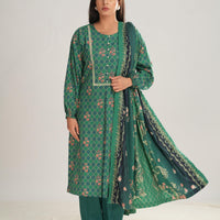 Linen Teal Green Stitched Suit - Nishat