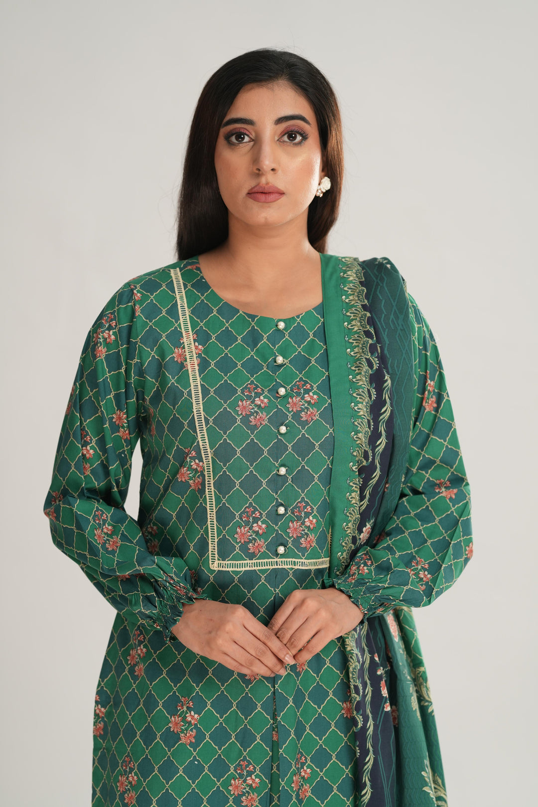 Linen Teal Green Stitched Suit - Nishat