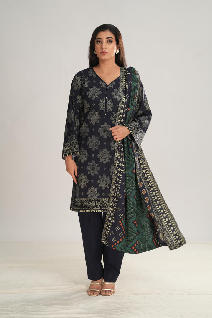 Linen Black Stitched Suit - Nishat