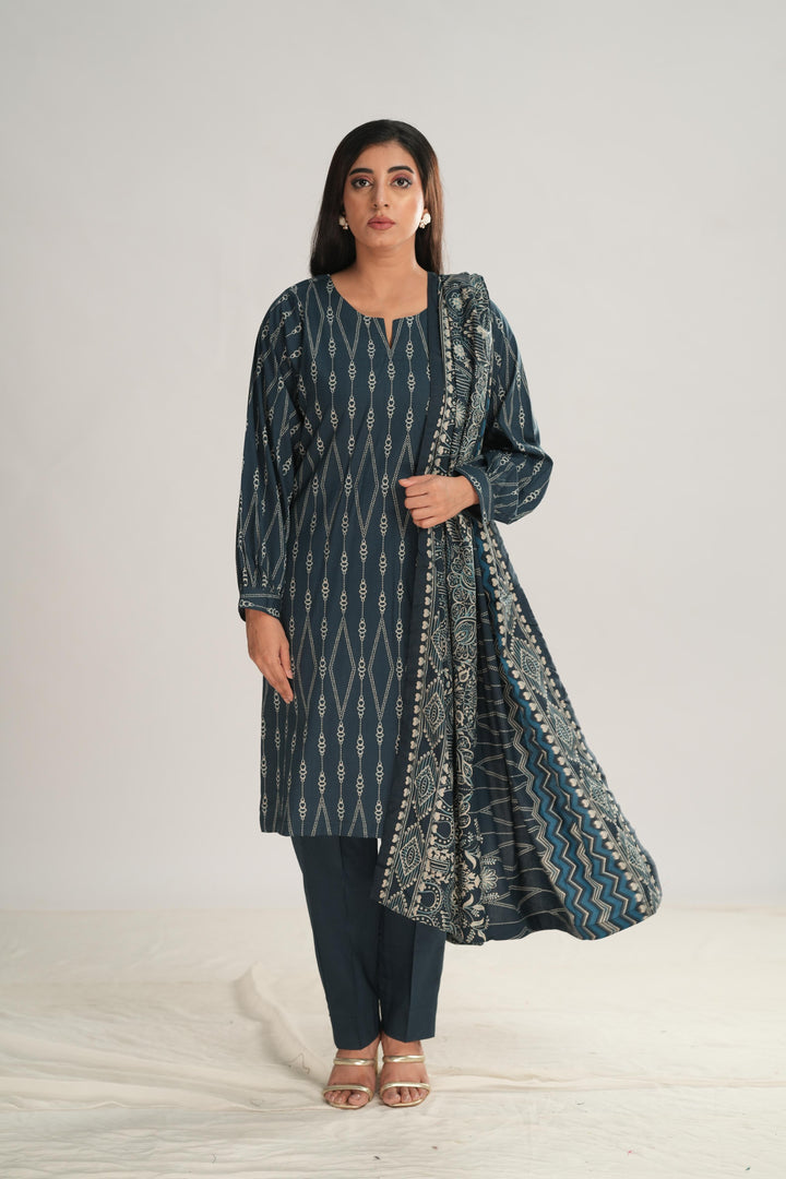 Linen Zinc Stitched Suit - Nishat