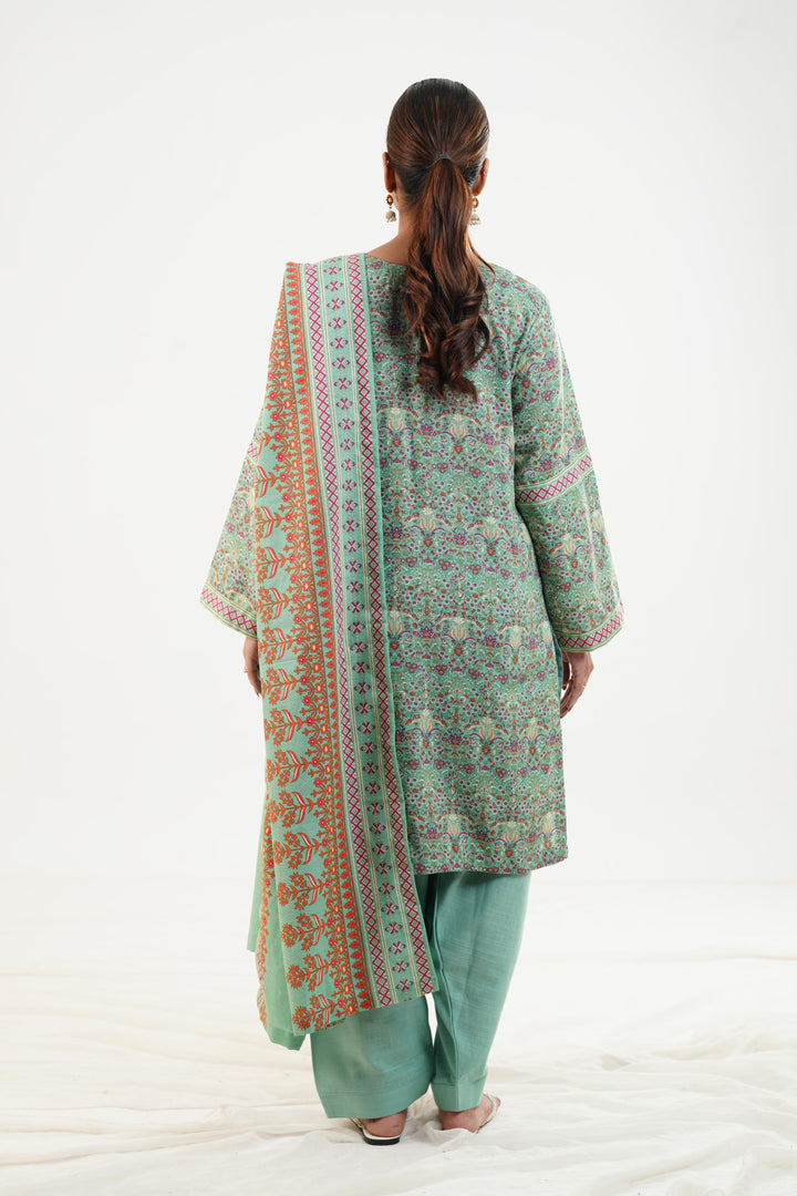 Printed Linen Sea Green Stitched Suit - Nishat