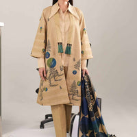 Printed Cotton Slub Beige Stitched Suit - Nishat